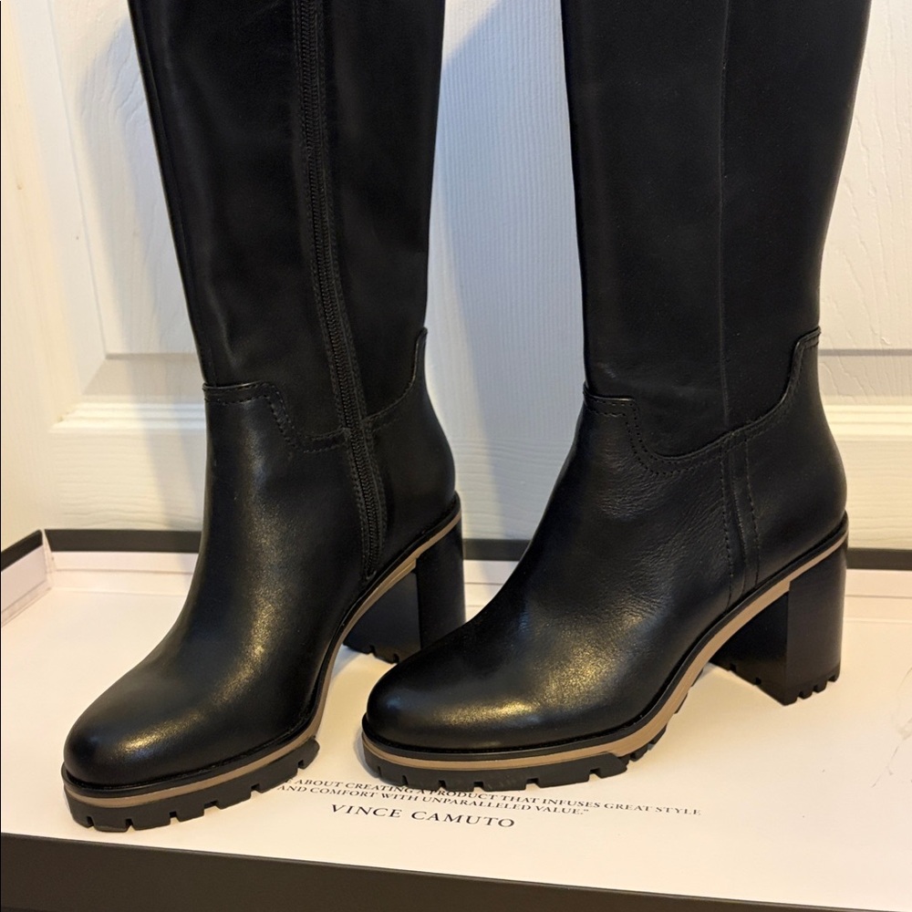 Vince Camuto Narrow calf knee-high Black Leather Block Heel boot NEW! - Picture 3 of 14